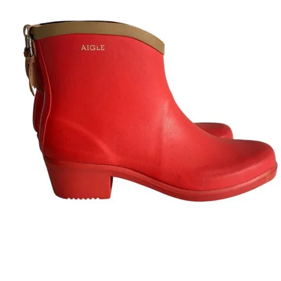 Aigle Miss Juliette Bottillon Red Rubber Rain Boots 10​​ - Picture 2 of 16